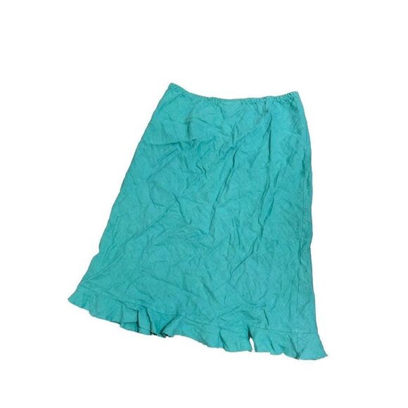 bryn walker womens solid green 100% linen midi skirt large - Picture 2 of 5